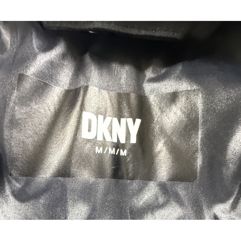 DKNY Jacket Women's Medium Black Hooded Full Double Zip Bib Front Water Resist - Picture 5 of 16